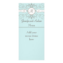 Monogram Names Wedding Menu Cards Blue Full Color Rack Card