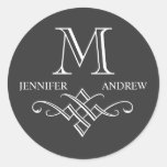 Monogram Names Wedding Stickers Charcoal