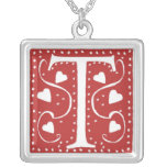 Monogram Necklace with hearts and dots - Letter T