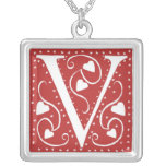 Monogram Necklace with hearts and dots - Letter V