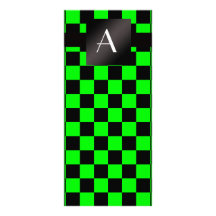 Monogram neon green and black checkers personalized rack card