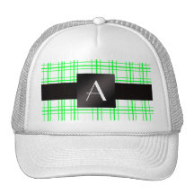 Monogram neon green plaid mesh hats