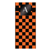 Monogram orange and black checkers full color rack card