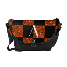 Monogram orange and black glitter checkered courier bag