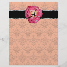Monogram orange damask pink rose custom flyer