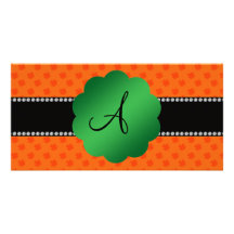 Monogram orange shamrocks picture card