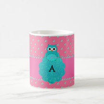 Monogram owl pink diamonds coffee mugs