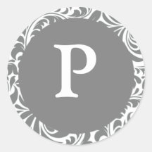 Monogram P Grey Grey Customizable Invite Seals Sti Round Sticker