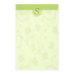 Monogram Pea Green Floral Customized Stationery