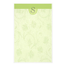 Monogram Pea Green Floral Customized Stationery