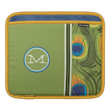 Monogram Peacock Pattern Racing Stripe iPad Sleeve
