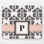 Monogram Pink and Black Damask Mouse Pad mousepads