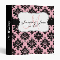 Monogram Pink Black Damask Wedding Planner Binders binders