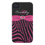 Monogram Pink, Black Glitter Zebra iPhone 4/4S Case-Mate iPhone 4 Case