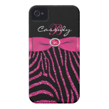 Monogram Pink, Black Glitter Zebra iPhone 4/4S Case-Mate iPhone 4 Case