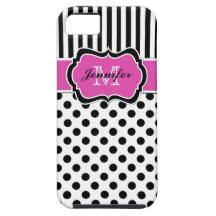Monogram Pink Black White Striped Dots iPhone 5 iPhone 5 Cases