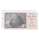 Monogram Pink & Brown Photo Birth Announcement photo cards