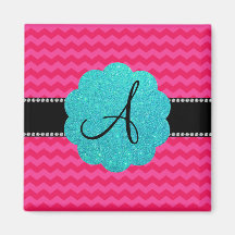 Monogram pink chevrons magnet