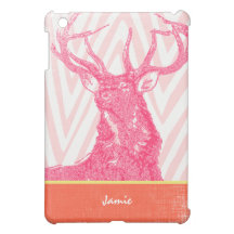 Monogram Pink Coral Zig Zag Deer iPad Mini Case