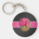 Monogram pink cupcake keychains