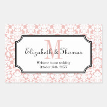 Monogram pink damask frame out of town gift bag stickers