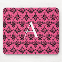 Monogram pink damask mousepads