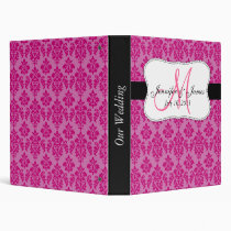 Monogram Pink Damask Wedding Planner Binders binders