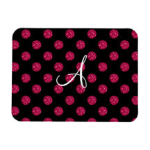 Monogram pink glitter polka dots rectangular magnets