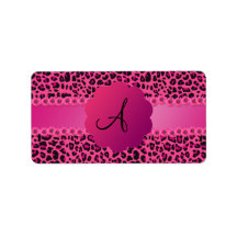 Monogram pink leopard pattern custom address labels