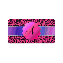 Monogram pink leopard personalized address labels
