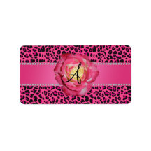Monogram pink leopard pink rose personalized address labels