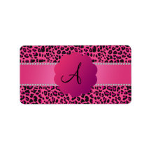 Monogram pink leopard print pattern personalized address label