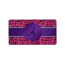 Monogram pink leopard purple diamonds stripe personalized address label