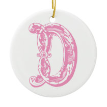 Monogram Pink Letter D Christmas Ornament