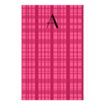 Monogram pink plaid stationery paper