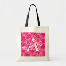 Monogram Pink Roses ToteBag Letter A