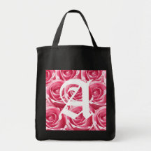 Monogram Pink Roses ToteBag Letter A