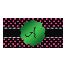 Monogram pink shamrocks custom photo card