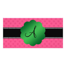 Monogram pink shamrocks photo greeting card