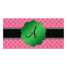 Monogram pink shamrocks picture card