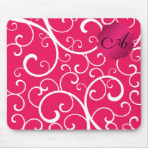 Monogram pink swirls mousepads