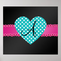Monogram polka dot heart posters