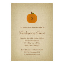 Monogram Pumpkin Thanksgiving Dinner Invitation
