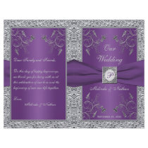 Monogram Purple and Silver Floral Wedding Program Flyers