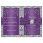 Monogram Purple and Silver Floral Wedding Program flyers