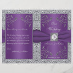 Monogram Purple and Silver Floral Wedding Program Flyers