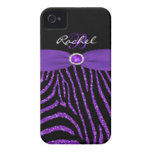 Monogram Purple, Black Glitter Zebra iPhone 4/4S Case-Mate iPhone 4 Cases