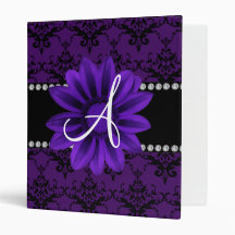 Monogram purple damask daisy flower 3 ring binders