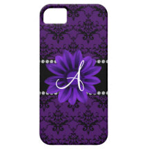 Monogram purple damask daisy flower iPhone 5 cases