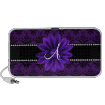 Monogram purple damask daisy flower mini speakers